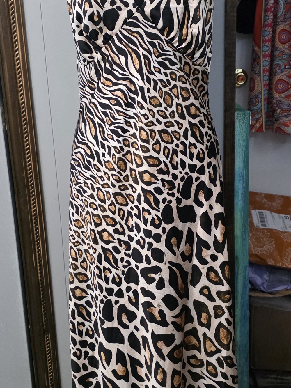 Avec Les Filles Animal-Print Maxi Dress in Black, Cream & Gold